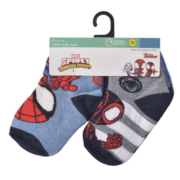Marvel Other - Marvel Spidey Amazing Friends Boys 10 Pairs Ankle Socks Disney Spiderman 12-24 M